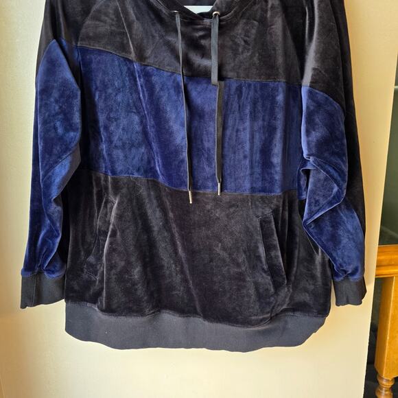 Champion Velour Hoodie Size Large Soft Pullover Navy Black - Picture 3 of 6